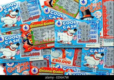 Die nationale Lotterie Weihnachten Rubbelkarten Stockfoto