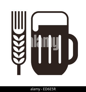 Bier Glas und Weizen Ohr Symbol isoliert auf weißem Hintergrund Stockfoto