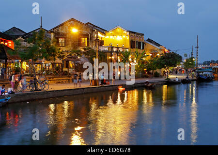 Straßenbild und Thu Bon Fluss, Hoi an, Vietnam Stockfoto