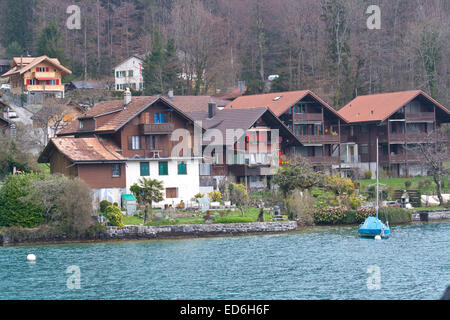 Vintage Stadt Landschaft rund um den Thunersee, Schweiz Stockfoto