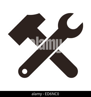 Schraubenschlüssel und Hammer. Werkzeugsymbol isoliert auf weißem Hintergrund Stockfoto