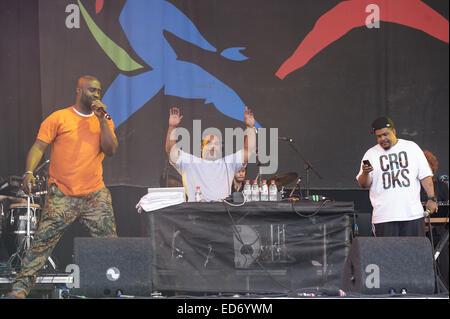 Glastonbury Festival 2014 - Performances - Tag 2 - Del La Soul mit: De La Soul, Posdnuos, Pos, Kelvin Mercer, Trugoy, David Jude Jolicoeur, Vincent Mason, Stecker drei wo: Glastonbury, Vereinigtes Königreich bei: 27. Juni 2014 Stockfoto