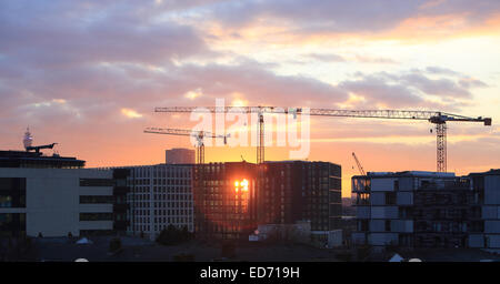 London, UK. 30. Dezember 2014. Klarem Himmel für fast den letzten Tag des Jahres 2014. Die untergehende Sonne auf das neue Bürogebäude in Kings Cross Central im Norden von London. Bildnachweis: Monica Wells/Alamy Live-Nachrichten Stockfoto