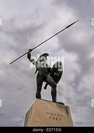 Leonidas-Denkmal bei bewölktem Himmel, bei den Thermopylen, Griechenland Stockfoto