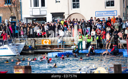 Weymouth Weihnachtstag Hafen schwimmen 2015 Stockfoto