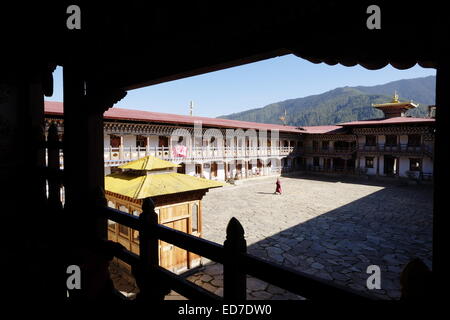 Blick auf die Pema Choling Kloster in Bumthang im Tang-Tal in Bhutan Stockfoto