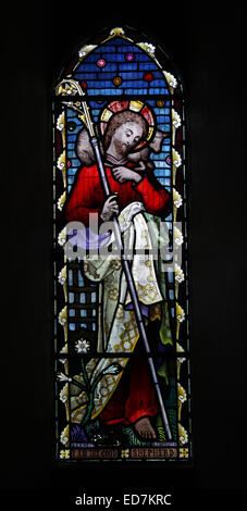 Ein Glasfenster von Henry Mark Barnett Darstellung Jesus der gute Hirte, Str. Marys Kirche, Brilley Herefordshire Stockfoto