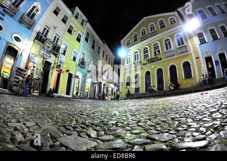 Nachtansicht im Pelourinho, Salvador de Bahía, Brasilien Stockfoto