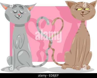 Valentinstag Cartoon Illustration von Funny Cats in Love Stockfoto