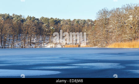 Blick über teilweise gefroren See Schlachtensee in Berlin, Deutschland im Winter. Stockfoto