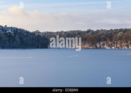 Blick über teilweise gefroren See Schlachtensee in Berlin, Deutschland im Winter. Stockfoto