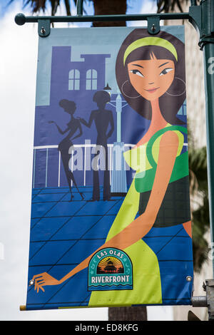 Ft. Lauderdale, Florida.  Las Olas Riverfront Banner, New River. Stockfoto