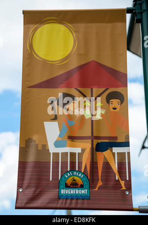 Ft. Lauderdale, Florida.  Las Olas Riverfront Banner, New River. Stockfoto