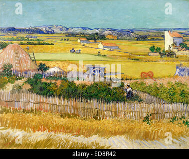 Vincent Van Gogh, Ernte auf La Crau, mit Montmajour im Hintergrund. 1888. Post-Impressionismus. Öl auf Leinwand. Stockfoto