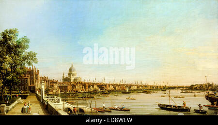 Canaletto aka Giovanni Antonio Canal, die Themse von der Terrasse des Somerset House, mit Blick auf St. Pauls. Um 1750. Stockfoto