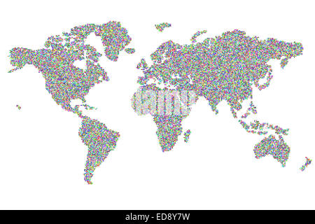 abgerundete quadratische zufällige farbige Pixel-Weltkarte Stockfoto