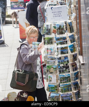 Lachs Ansichtskarten im Rack zum Verkauf Stockfoto