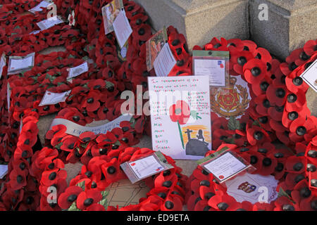 Gedenktag & Mohn Warrington Kenotaph Nov 2014, Bridgefoot, Wilderspool Causeway, Cheshire, England, UK Stockfoto