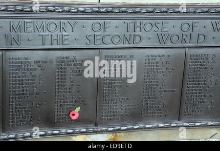 Gedenktag & Poppy Warrington Kenotaph Nov 2014, Bridgefoot, Wilderspool Causeway, Cheshire, England, UK Stockfoto