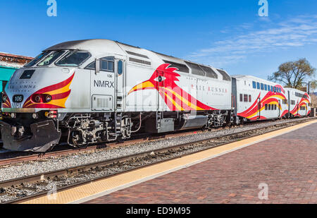 Dekoriert Rail Runner Express Zug, Santa Fe, New Mexico, USA Stockfoto