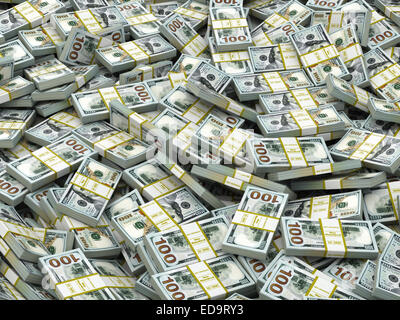 Packungen mit Dollar-Hintergrund. Eine Menge bares Geld. 3D Stockfoto