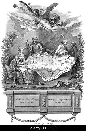 Die Situation in Polen im Jahr 1773, eine Allegorie auf die erste Teilung Polens zwischen Russland, Österreich und Preußen, Zari Stockfoto