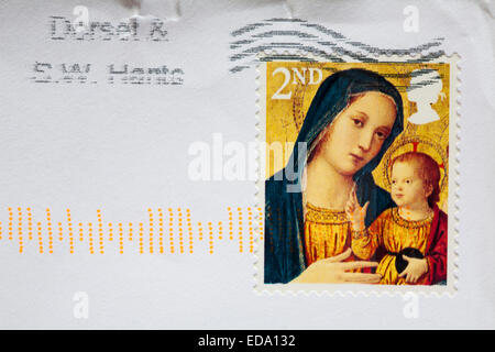 Weihnachtsmarke 2. Klasse mit Madonna und Kind auf Umschlag - Briefmarke 2. Klasse Stockfoto