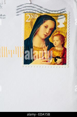 Weihnachtsmarke 2. Klasse mit Madonna und Kind auf Umschlag - Briefmarke 2. Klasse Stockfoto