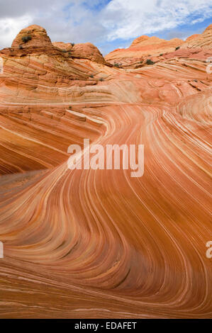 Die Welle durchschneidet einen Sandstein-Berg im Coyote Buttes Bereich der Paria Canyon-Vermillion Cliffs Wilderness in Utah. Stockfoto