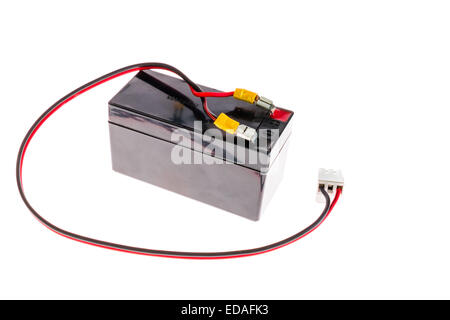 12-Volt-Batterie mit Kabel rot und schwarz Stockfoto