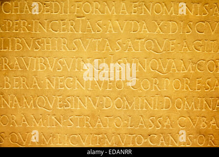 Vorchristliche lateinische Schrift geschnitzt auf dem Grabstein Stockfoto