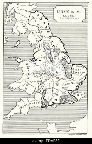 Karte von Großbritannien in 626 n. Chr. zeigen die Überlegenheit der König Eadwine oder Edwin von Northumbria Stockfoto