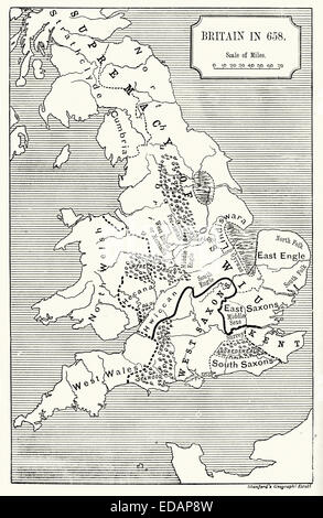 Karte von Großbritannien in 658 AD zeigt die Überlegenheit des König Oswiu von Northumbria. Oswiu (ca. 612 – 15 Februar 670), Stockfoto