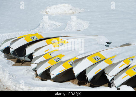 Quabbin Boote im Winter, quabbin Reservoir Stockfoto