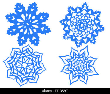 schöne Schneeflocken auf dem weißen Hintergrund isoliert Stockfoto