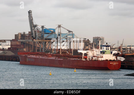 Frachter Berge Bureya (Bergebulk) Panama laden Roherz im Industriehafen in Rotterdam, Niederlande Stockfoto