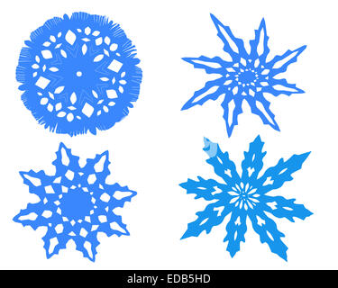 schöne Schneeflocken auf dem weißen Hintergrund isoliert Stockfoto