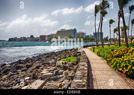 Ansicht des Hotelgebäudes s von Condado von Puerta de Tierra, San Juan, Puerto Rico Stockfoto