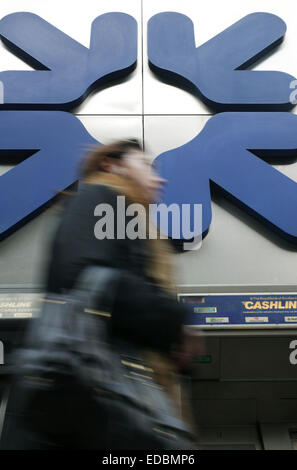 RBS-branding außerhalb eine Filiale im Zentrum von London. Stockfoto