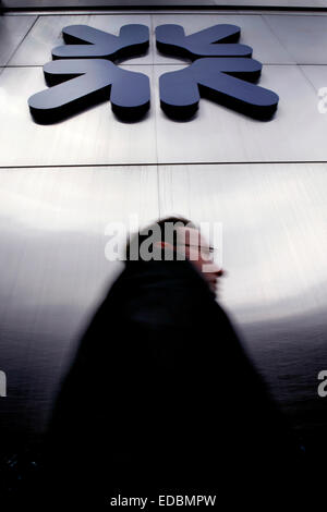 RBS-branding außerhalb eine Filiale im Zentrum von London. Stockfoto
