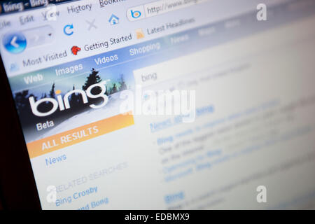 Anschauliches Bild von der neuen Microsoft "Bing" Motor-Website suchen. Stockfoto