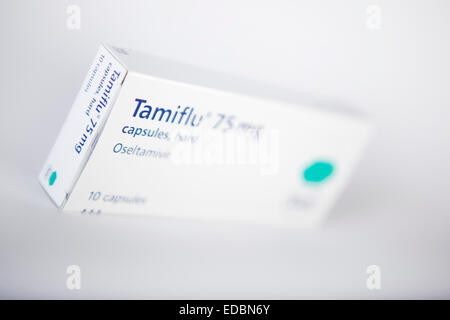 Anschauliches Bild einer Tamiflu-Box. Stockfoto