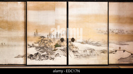 Shoden-JI Zen Buddhistischer Tempel, Kyoto, Japan. Chinesische Landschaften aus dem 17. Jahrhundert, gemalt auf Schiebetrennwänden (Fusuma) in den Empfangsräumen Stockfoto