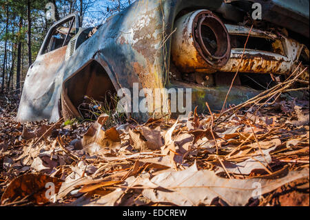 Alten, verlassenen Auto auf einem Wanderweg im Providence Canyon State Park in Lumpkin, Georgia, USA. Stockfoto