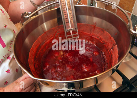 Sue Bridger machen Marmelade in ihrer Küche zu Hause Stockfoto