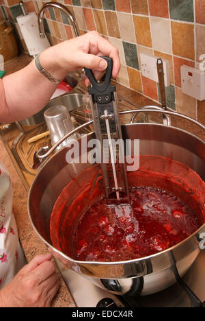 Sue Bridger machen Marmelade in ihrer Küche zu Hause Stockfoto