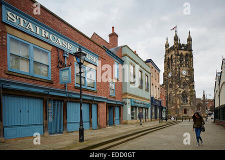 Stockport Stadtzentrum, Gebäude am historischen Marktplatz der Stadt Stockfoto