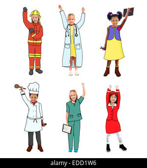 Kinder mit Zukunft Arbeit Uniformen Stockfoto