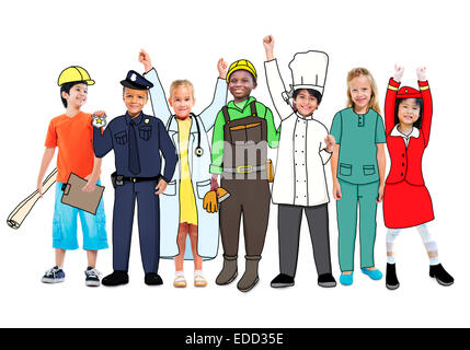 Diverse multiethnischen Kinder mit verschiedenen Jobs Stockfoto