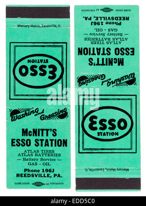 1940er Jahre Vintage Matchbook Werbung Stewart McNitt'' s Esso-Tankstelle in Reedsville, Pennsylvania Stockfoto